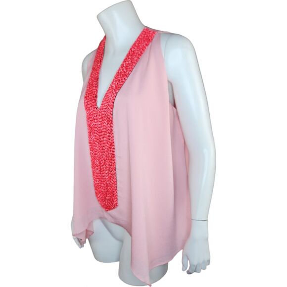 TBAGS LA Sleeveless V-Neck Beaded Front Draped Blouse Top Pink Medium $198 NWT - Picture 4 of 16